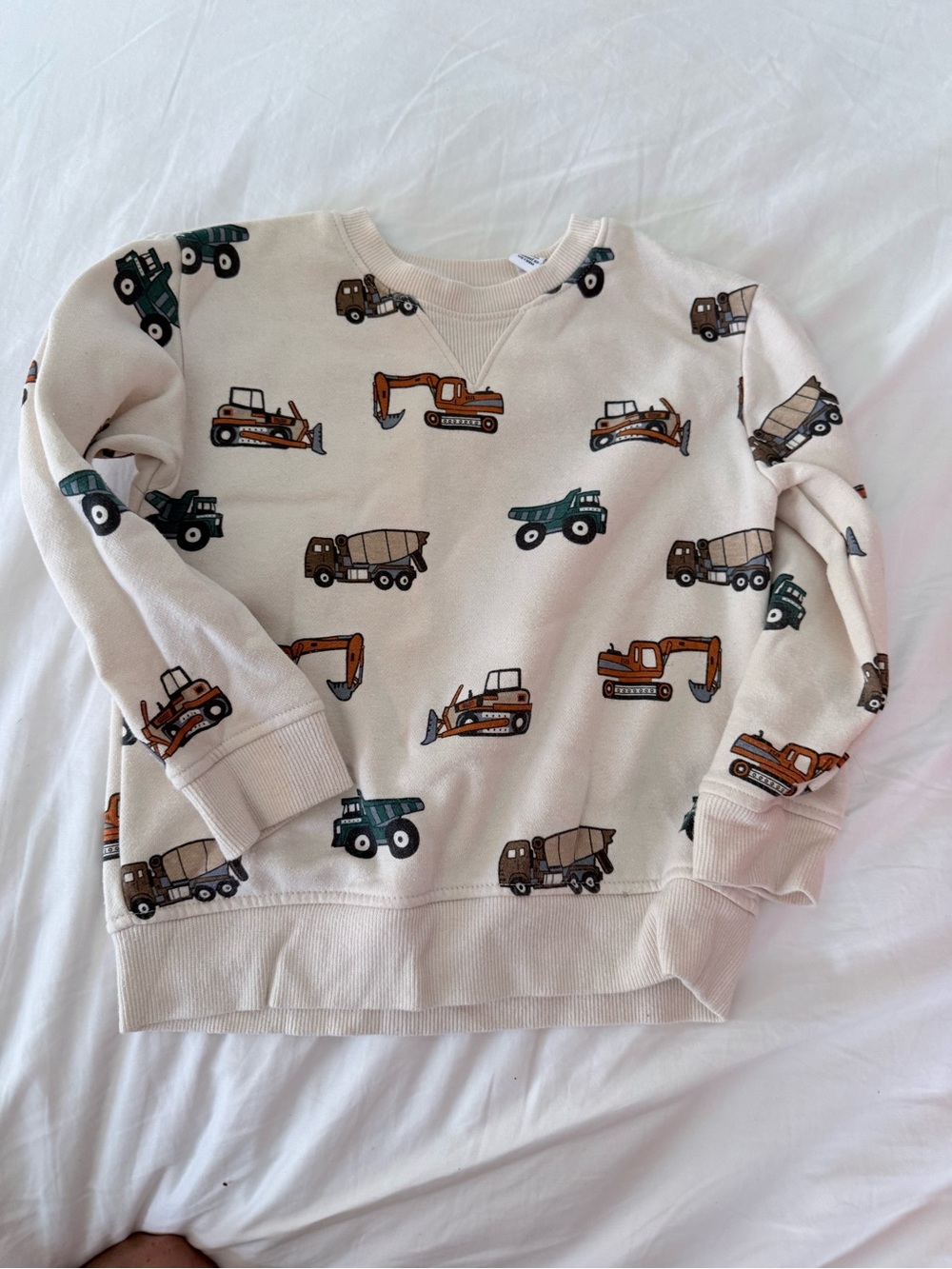 The Children's Place Cream Sweatshirt with Construction Vehicle Print